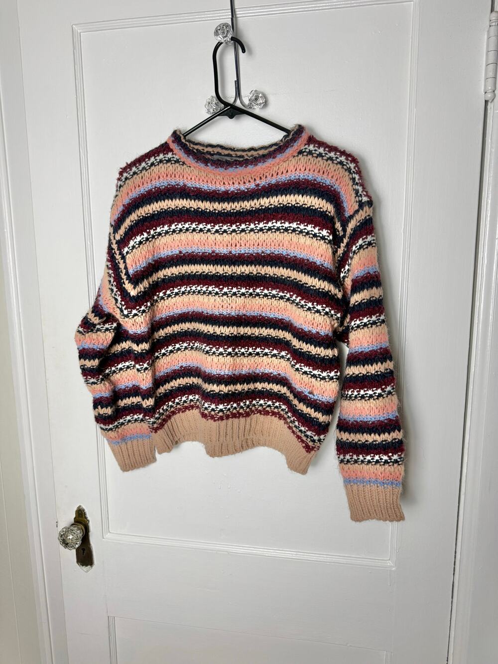 Elsamanda SM Fair Isle Striped Chunky Knit Sweater Cozy Grandpa Nordic Pullover